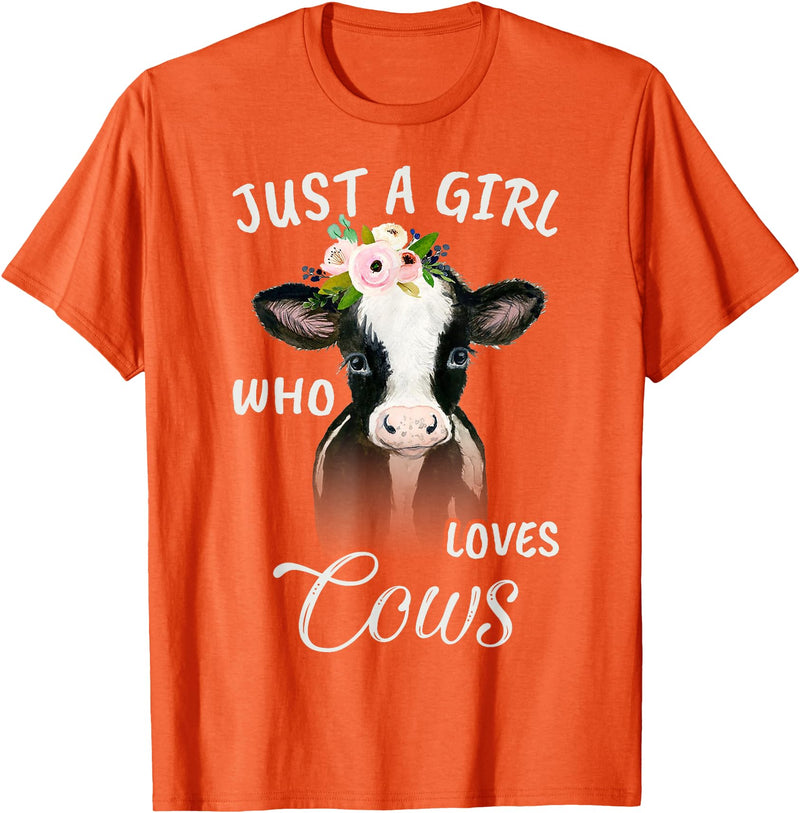 TeePrincess Funny Gift Watercolor Just A Girl Who Loves Cows T-Shirt - Orange