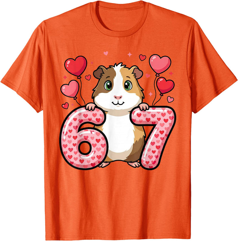 Guinea pig 67 Meme Valentines Cute 67 Heart Guinea Pig Love T-Shirt - Orange