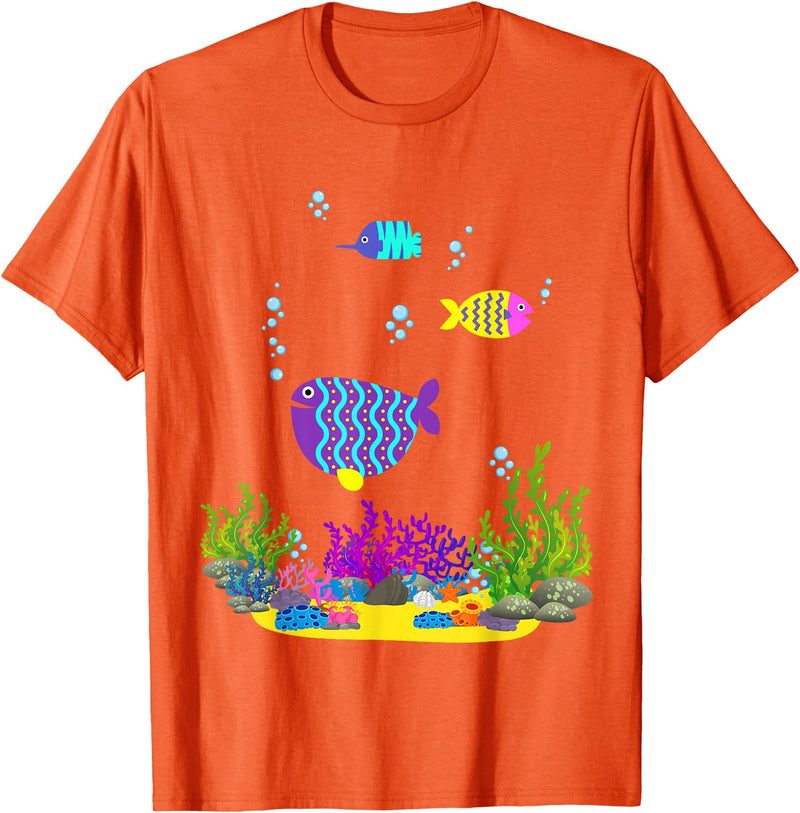Cute Cartoon Sealife Art Hawaiian Triggerfish Coral Funny Tropical Fish Cartoon Art T-Shirt - Orange