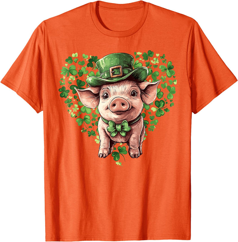 Irish Pig Lover St. Paddy’s Day Funny St. Patrick’s Day Pig Lucky Shamrock Irish Farm T-Shirt - Orange