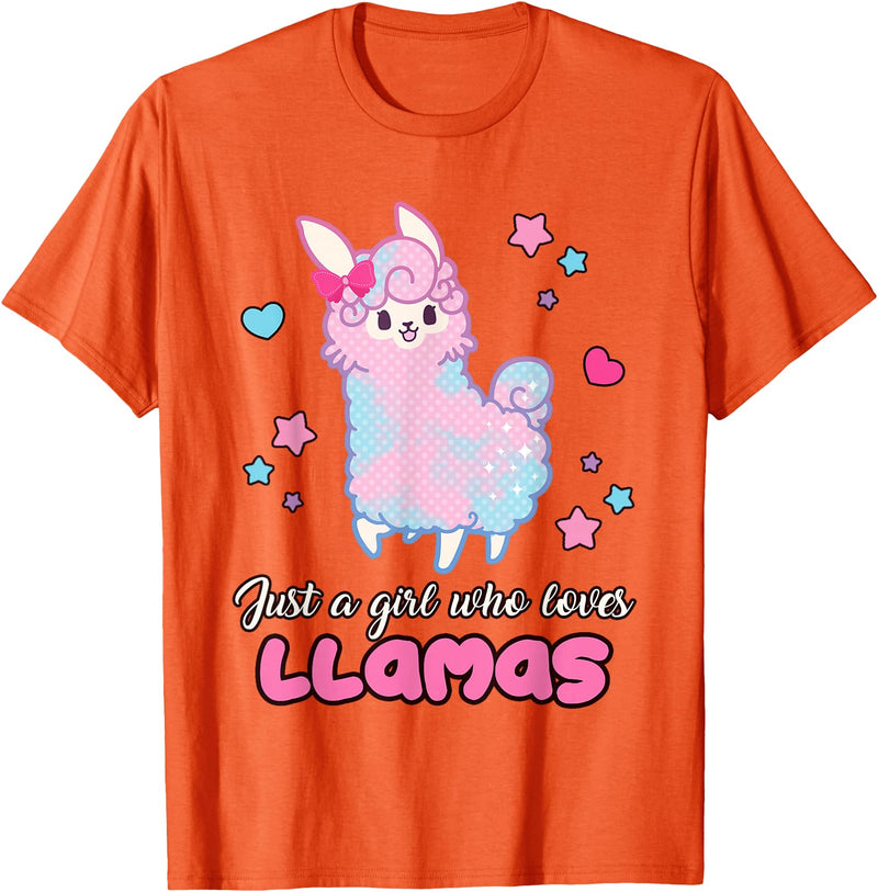 Just A Girl Who Loves Llamas BW Art Llama Girl Shirt Just A Girl Who Loves Llamas Cute T-Shirt - Orange