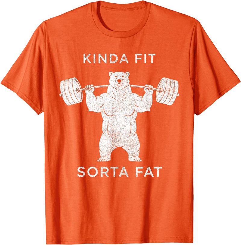 Polar Bear Funny Gym Guy Gifts Powerlifting Fat Guy Shirt, for Men Kinda Fit Sorta Fat Bear T-Shirt - Orange