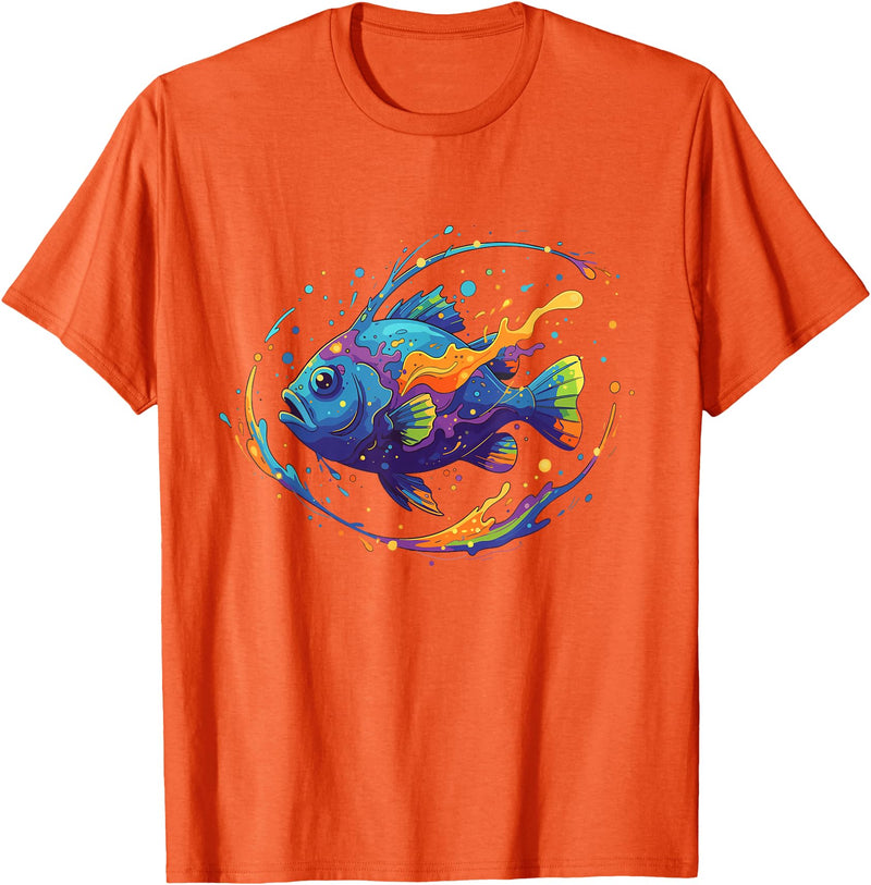 Colorful Tropical Fish Ocean Splash Rainbow Aquarium Fish Ocean Vibes T-Shirt - Orange