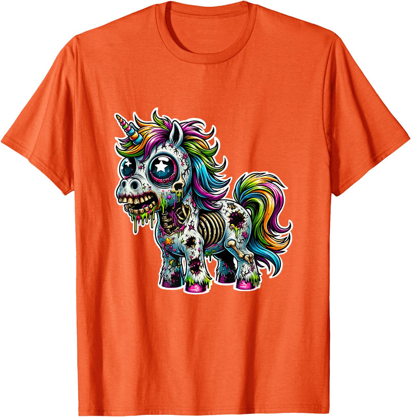 Cool Zombie Horror and Halloween Designs Scary Zombie Unicorn Scary Halloween Horror Monster Design T-Shirt - Orange