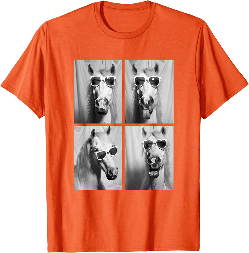 Funny Animal Photography Clothing Co. Cute Horses with Sunglasses Hipster Photo Booth Memes T-Shirt - Orange
