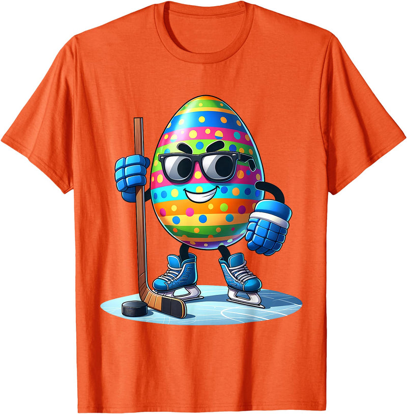 Easter Hockey Lovers Eggs Egg Bunny Rabbits Men Women Boys T-Shirt in Orange