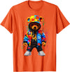 Hip-Hop Teddy-Bear Aesthetic Urban StreetWear Co. Hip-Hop Teddy-Bear Colorful Teddybear with Hoodie Graphic T-Shirt - Orange