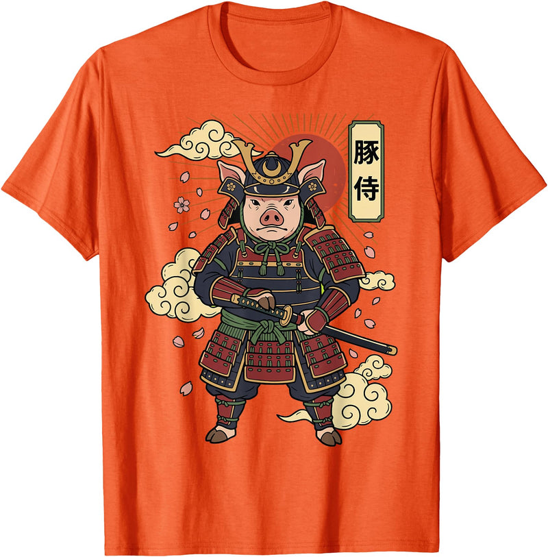 Samurai Pig Anime Japan Pig Samurai Japanese Warrior T-Shirt - Orange