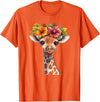 Aesthetic Giraffe Art Cute Floral Giraffe With Flower Crown T-Shirt - Orange