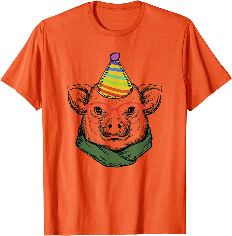 Funny Pig Tee Shirts for Animal Lovers Funny Hipster Pig in Red Glasses Shirt Pet Animal Lover T-Shirt - Orange