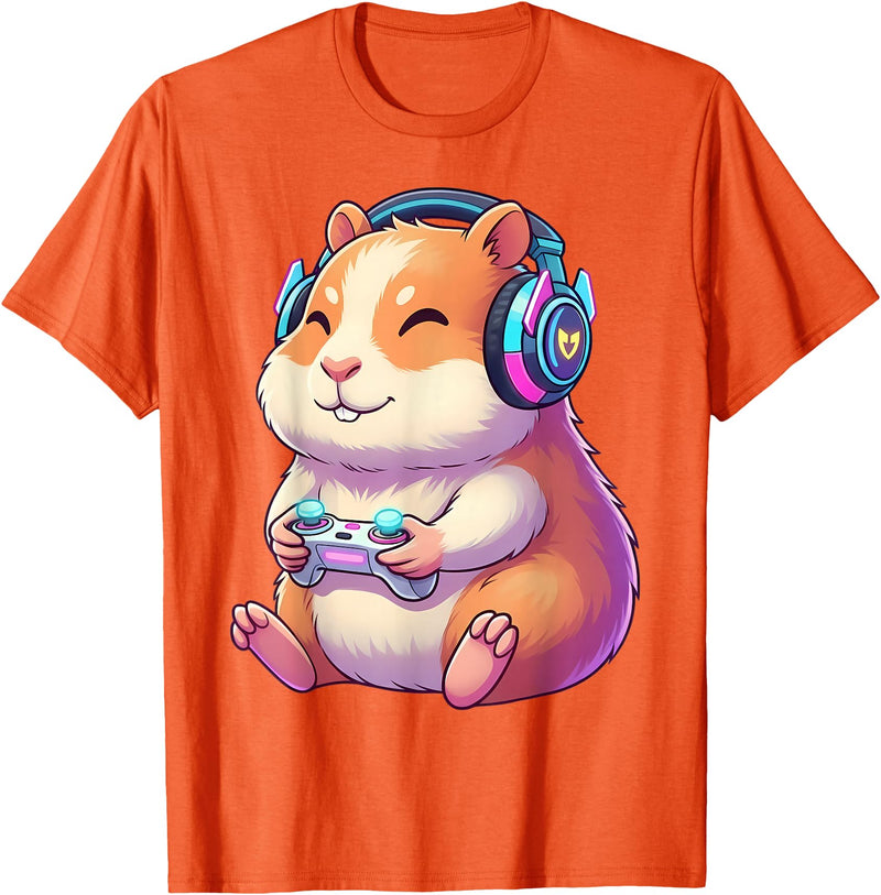 Funny Cute Hamster Gamer Adorable Video Game Animal Design T-Shirt - Orange