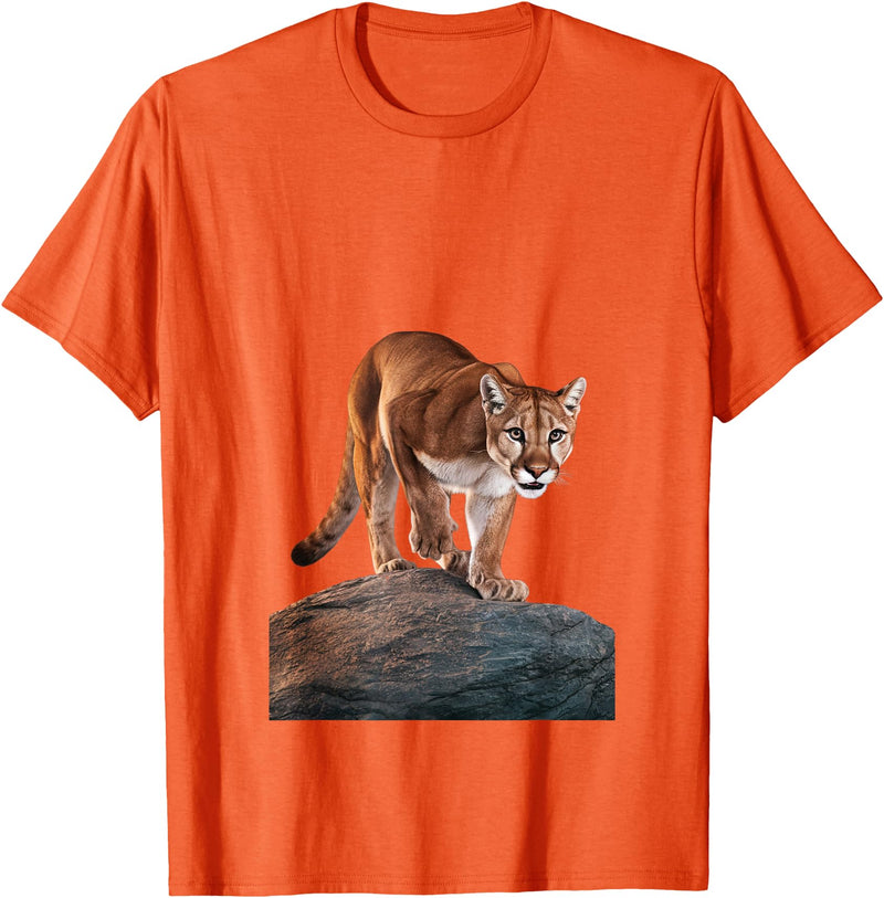 Mountain Lion Prowling and almost about to attack Mountain Lion on The Hunt and About to Pounce T-Shirt - Orange