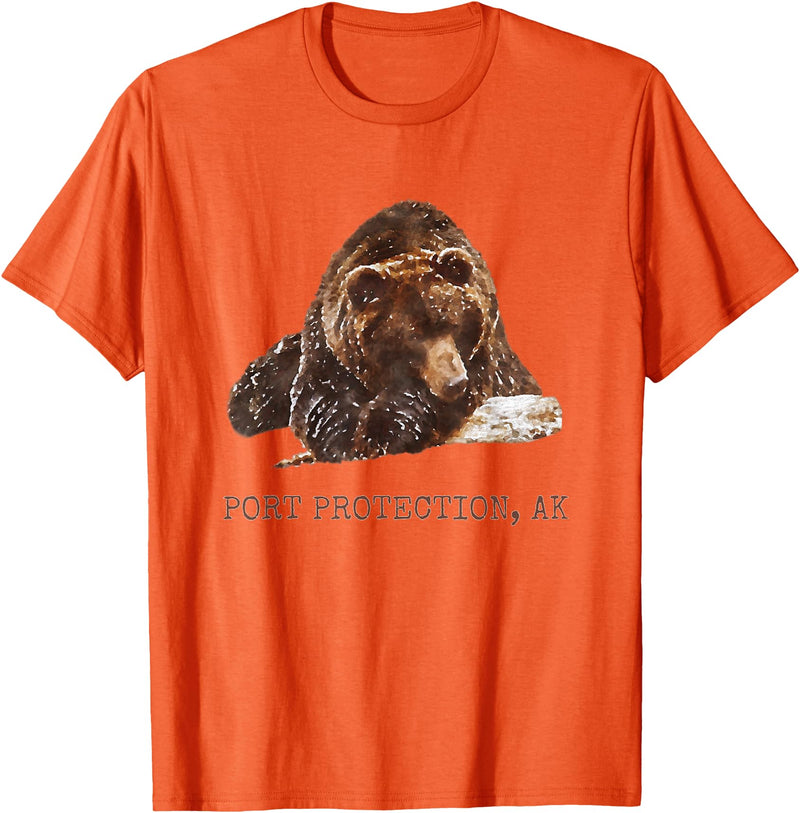 Port Protection Alaska Wild Grizzly Bear Nature Port Protection Brown Grizzly Bear In Snow Alaska Pacific NW T-Shirt - Orange