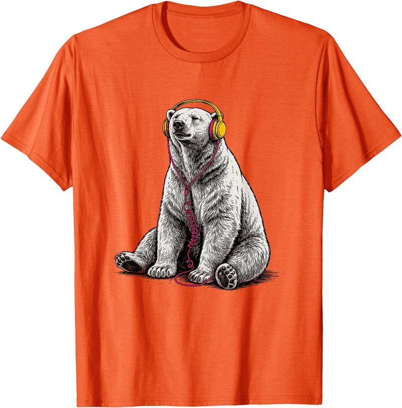 Arctic Wildlife Music Lover Designs Polar Bear Headphones Music Lover Funny Arctic DJ T-Shirt - Orange