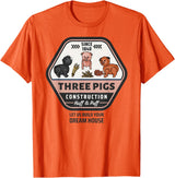 Slightly Unhinged Heather Three Pigs Construction Co. Logo T-Shirt - Orange