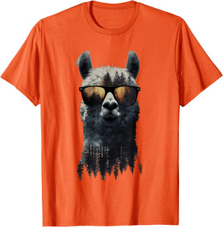 Funny Llama Lover Graphics Funny Alpaca Llama with Sunglasses Animal Graphic T-Shirt - Orange
