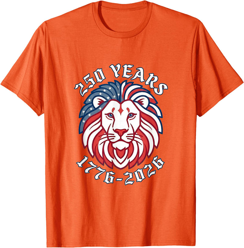 250th Anniversary Vintage Funny Cute Tees 250 Years 250th Anniversary July 4th Lion T-Shirt - Orange