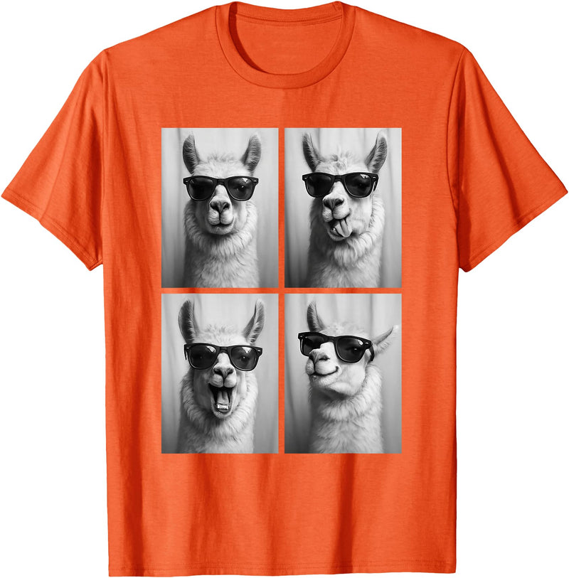 Funny Animal Selfie Booth Tee Cool Llamas Sunglasses Jungle Animal Meme Selfie Booth T-Shirt - Orange