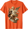 Vintage Angel Aesthetic Classical Art Cute Cherub Angel with Bear Baroque Renaissance Aesthetic T-Shirt - Orange