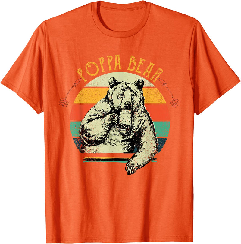 Poppa Bear Funny Father's Day shirt Mens Vintage Poppa Bear Shirt Funny Fathers Day T-Shirt - Orange