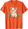 Cute Farm Piglet With Wildflowers Pastel Kawaii Baby Pig Surrounded by Colorful Flowers T-Shirt - Orange