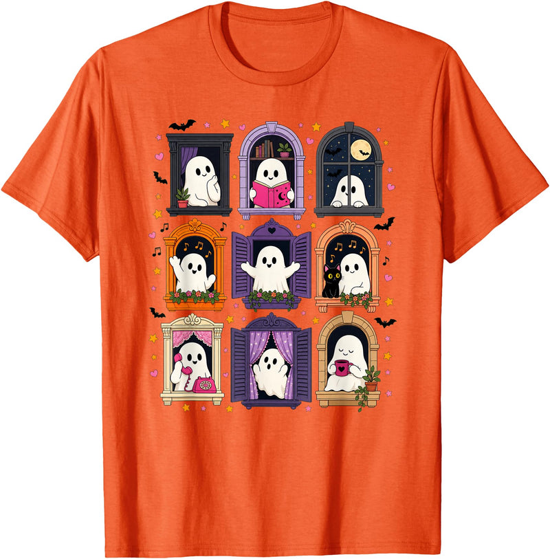 Cozy Spooky Aesthetic And Halloween Vibes Cute Halloween Kawaii Ghosts Spooky Season Costumes Fall T-Shirt - Orange