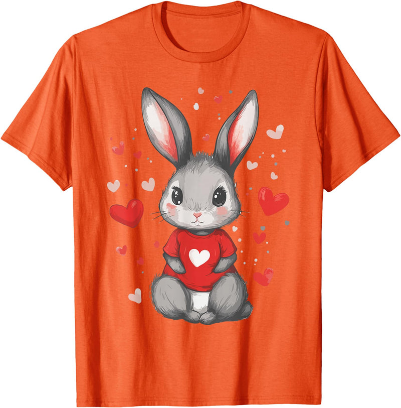 Rabbit Lover Heart Girls Valentine’s Day Women Bunny T-Shirt in Orange