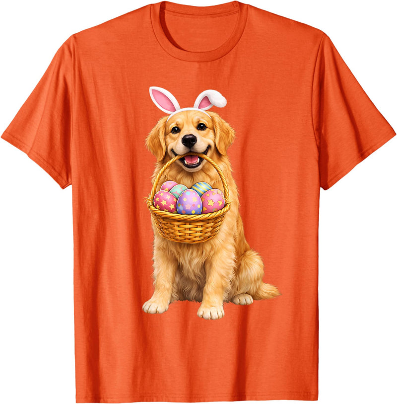 Golden Retriever Bunny Ears Eggs Cute Easter Dogs T-Shirt in Orange