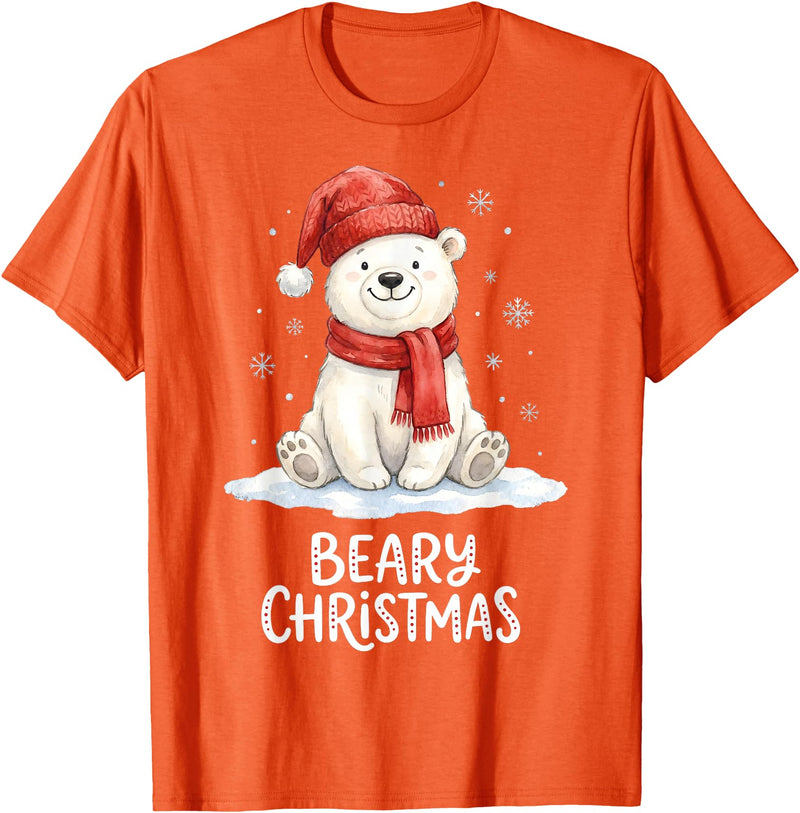 Christmas Pajama Xmas Party Candy Cane Gingerbread Cute Beary Christmas Polar Watercolor Xmas Holiday T-Shirt - Orange