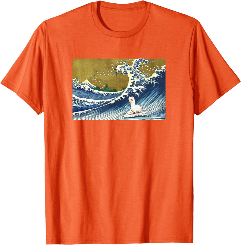 Llama Girls Alpaca Mom Gifts T Shirts & Hoodies Funny Kids Womens Retro Vintage Surfing a Wave Llama Lover T-Shirt - Orange