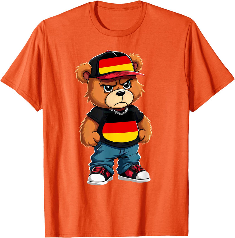 German Teddy Bear Breakdance Rapper German Flag Teddy Bear Germany Hip Hop T-Shirt - Orange