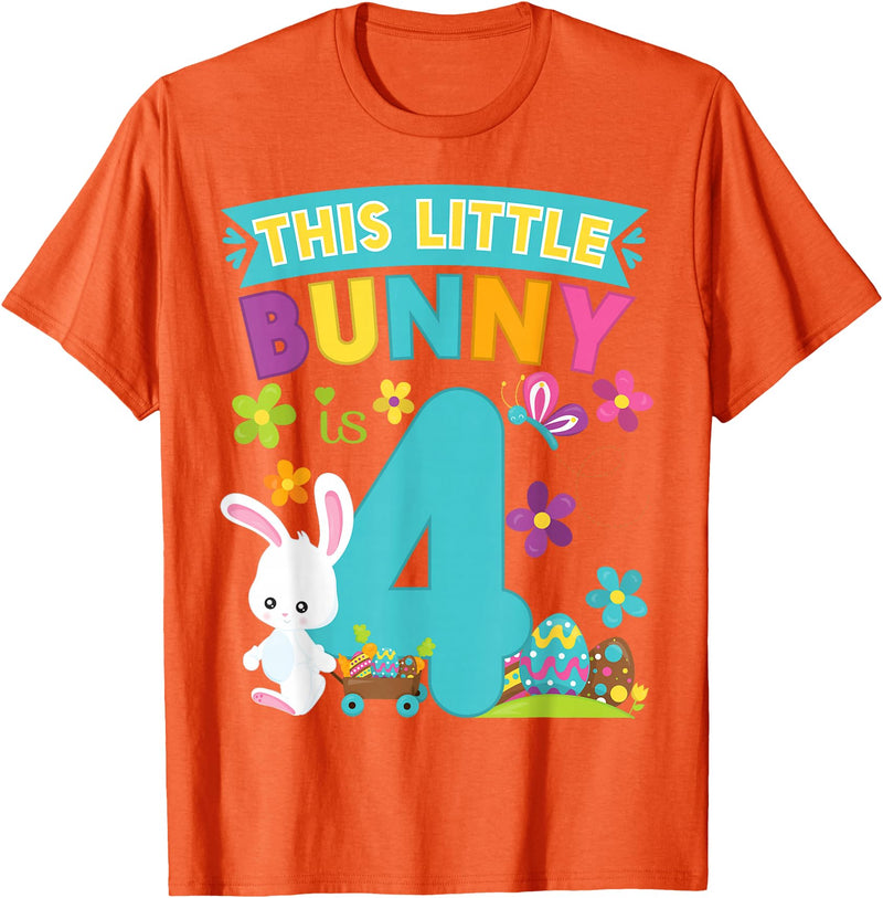 This Little Bunny Rabbit Is 4 Year Old Easter Birthday T-Shirt in Orange