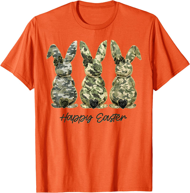 Happy Easter Camo Bunny Rabbit Coquette Bow Hunting Lover T-Shirt in Orange