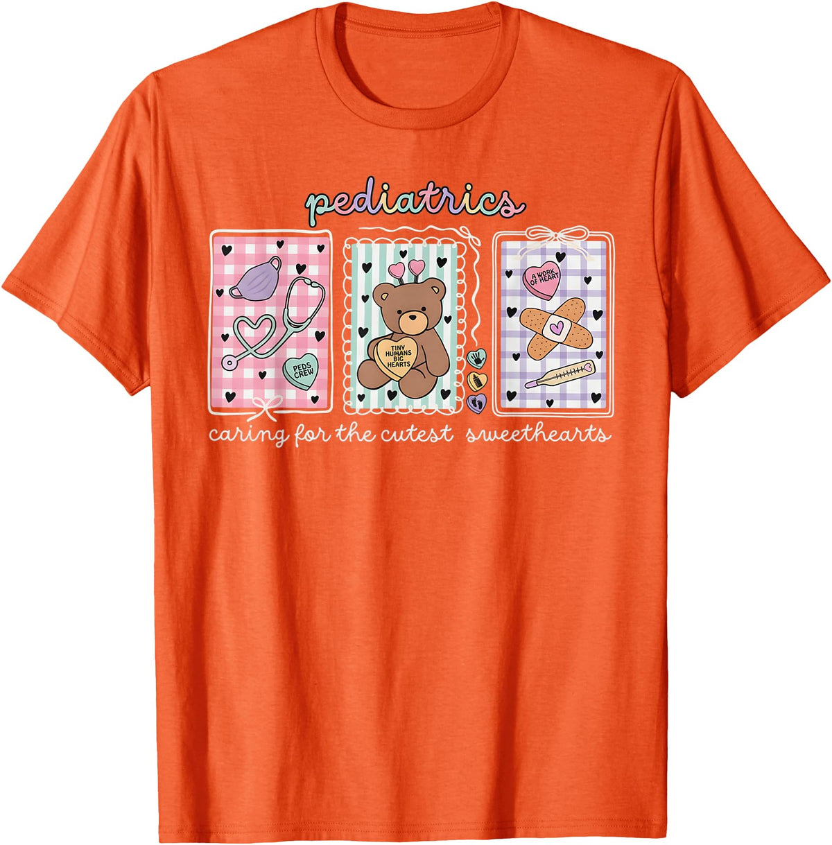 Pediatrics s Day PEDS Nurse Stamp Bear V-day Work Pediatrics Valentines Day PEDS Nurse Stamp Bear V-Day Work P T-Shirt - Orange