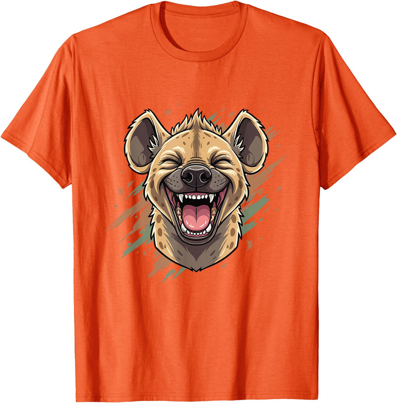 Laughing Hyena Cartoon Wild Safari Animal Hyena Laughing Face Funny Animal Safari Vibes T-Shirt - Orange