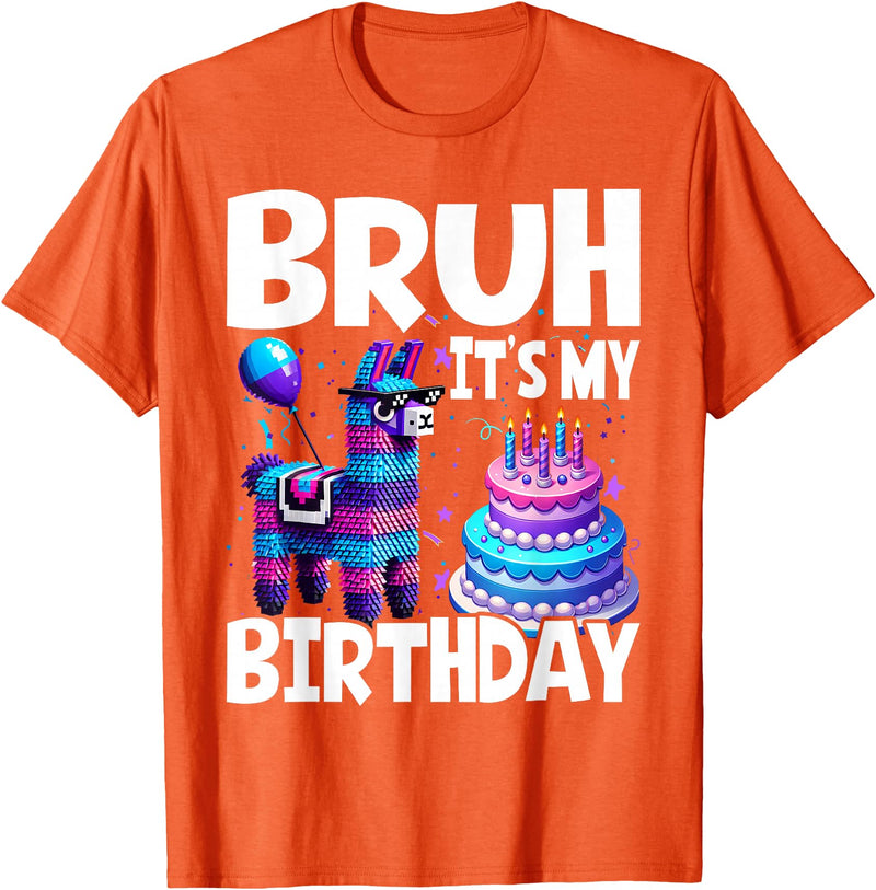Llama Lover Gift Co. Bruh Its My Birthday Llama Pinata T-Shirt - Orange