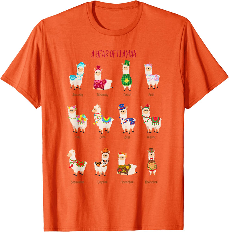Funny Llamas A Year Of Llamas Funny Llama Alpaca T-Shirt - Orange