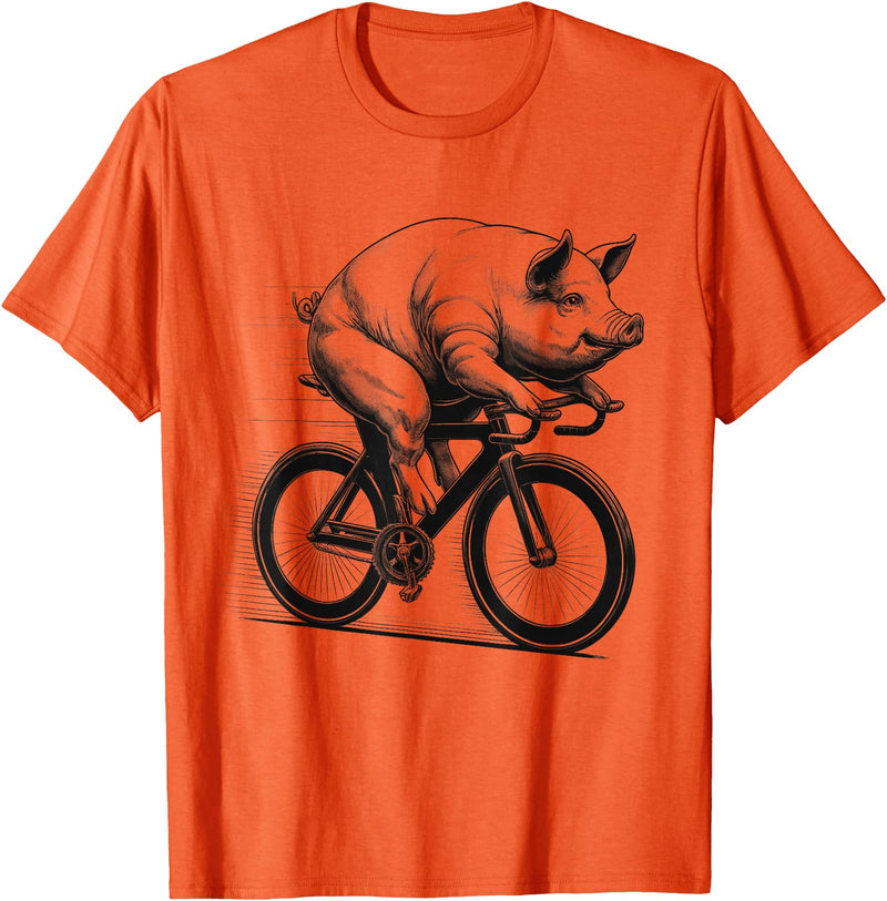 Pig Biker Pig Riding Bike Biker Bicycle Lover Biking T-Shirt - Orange
