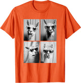Funny Animal Photography Clothing Co. Funny Llamas with Sunglasses Cool Llama Animals Photo Booth T-Shirt - Orange