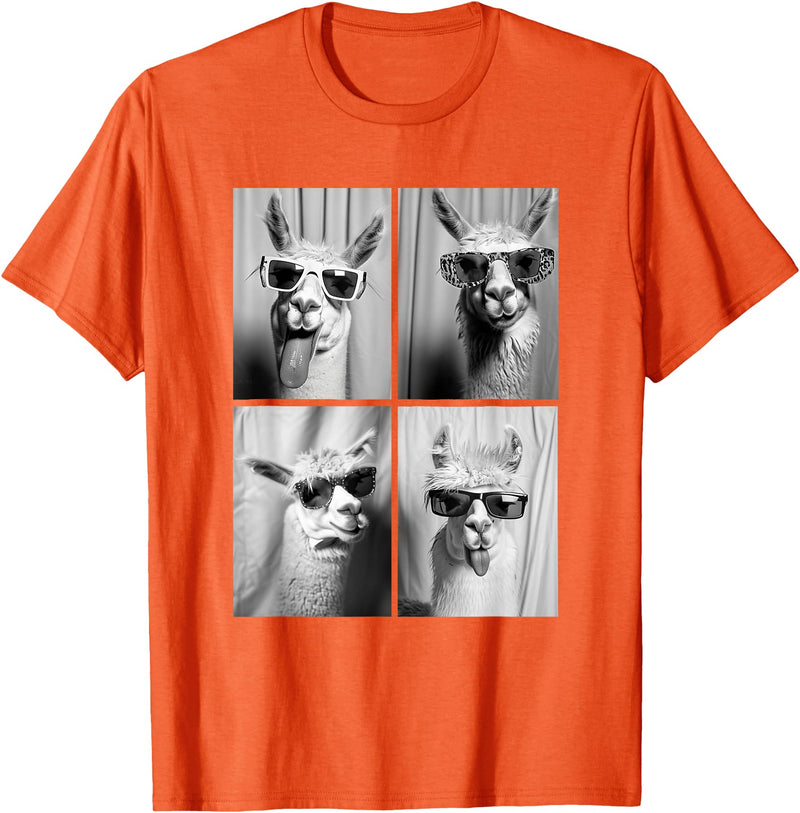 Funny Animal Photography Clothing Co. Funny Llamas with Sunglasses Cool Llama Animals Photo Booth T-Shirt - Orange