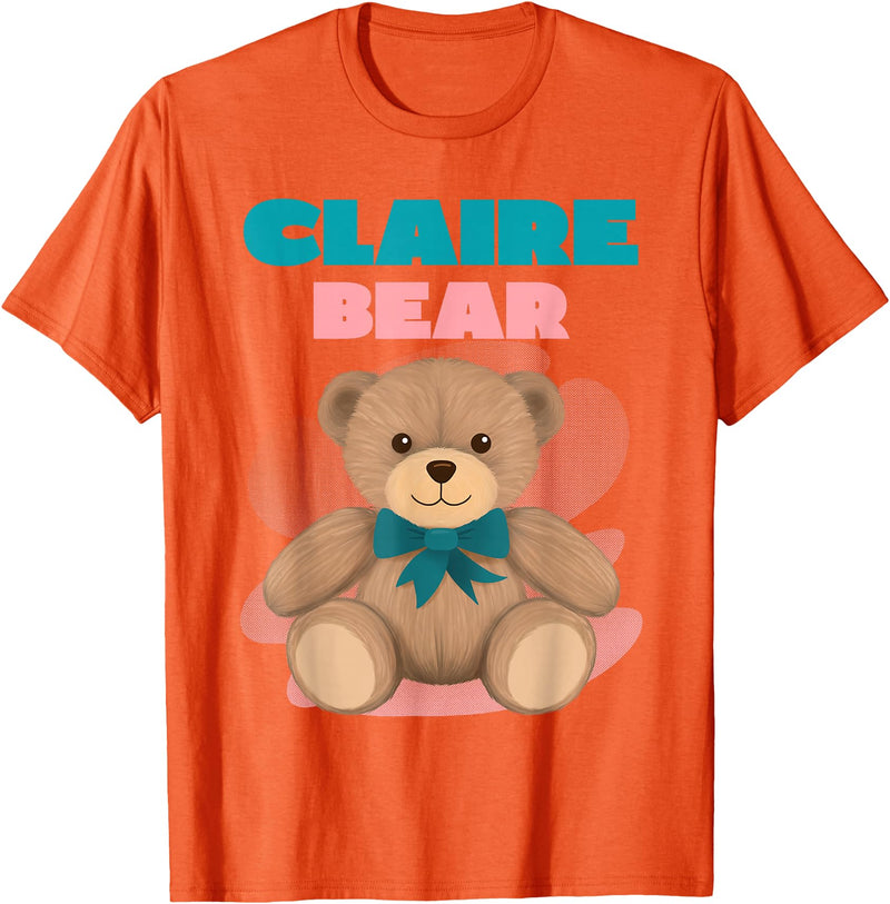 TheNiftyStitches CLAIRE Bear T-Shirt - Women's Black Cartoon Bear T-Shirt - Small - Short Sleeve - Classic Fit - All Seasons - Orange