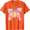 Coquette Halloween Tees NYC Coquette Autumn Pumpkin Pink Bow Girly Halloween Fall Women T-Shirt - Orange