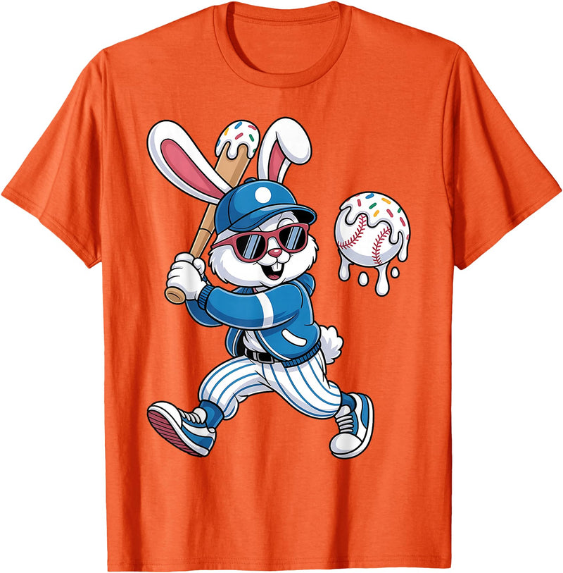 Funny Baseball Drip Rabbit Bunny Easter Men Boys Kids T-Shirt in Orange