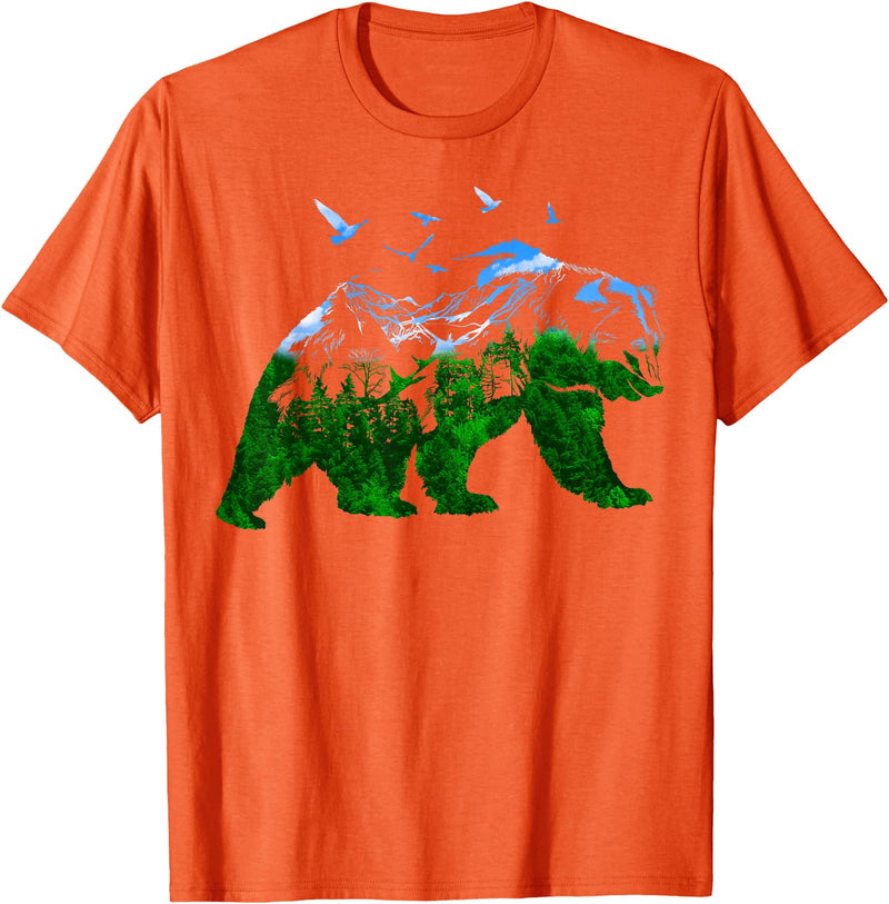 Nature Forest Trees Mountains Bear Wildlife Shirts Bear Nature Outdoor Mountains Forest Trees Bear Wildlife T-Shirt - Orange