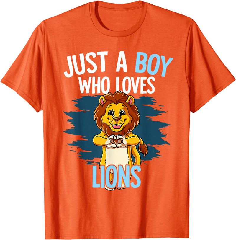 Lion Lover Gift Just A Boy Who Loves Lions Lion T-Shirt - Orange