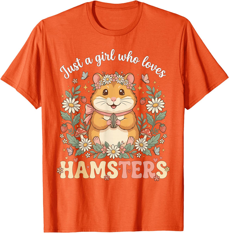 Just a Girl Who Loves Hamsters Cute Floral Pet Aesthetic T-Shirt - Orange