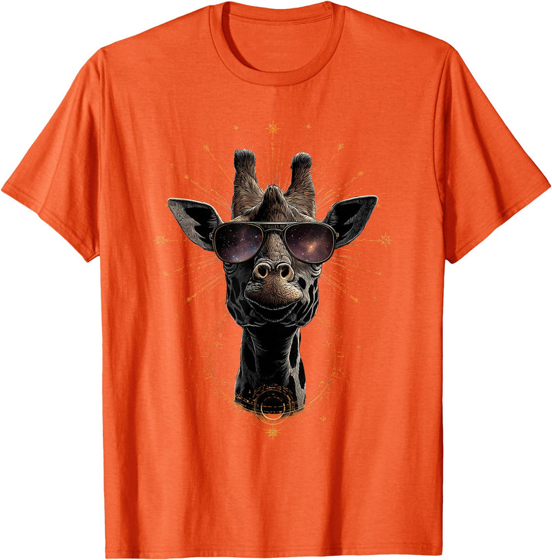 Safari Animal Art Giraffe with Sunglasses Graphic Safari Giraffe Animal Lover T-Shirt - Orange