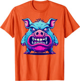 Cartoon Pig Art I Kids Pig Angry Pig I Colorful Pig T-Shirt - Orange