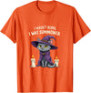 Halloween Cat With Purple Witch Hat Summoned I Wasn't Born I Was Summoned Halloween Black Cat T-Shirt - Orange
