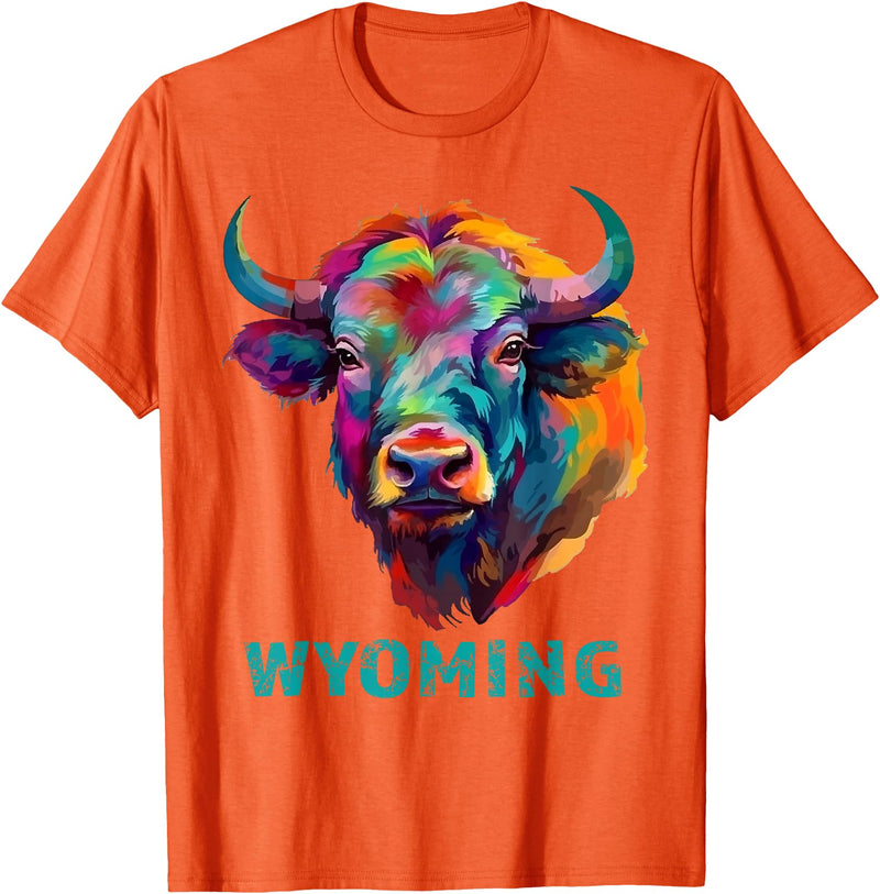 Love Wyoming Accessories, Apparel and Home Decor Wyoming American Bison Lover Buffalo for Men Women Souvenir T-Shirt - Orange